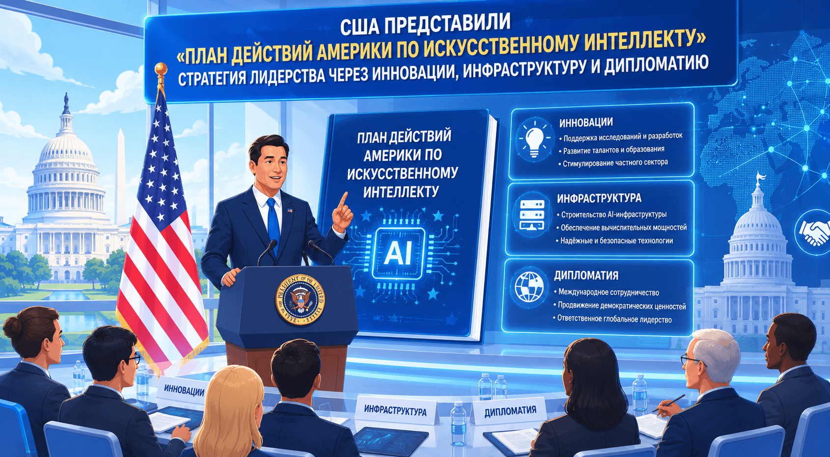 🇺🇸 США представили «План действий Америки по искусственному интеллекту»: стратегия лидерства через инновации, инфраструктуру и дипломатию